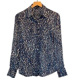 Ann Taylor Blue and White Patterned Button-Down Shirt